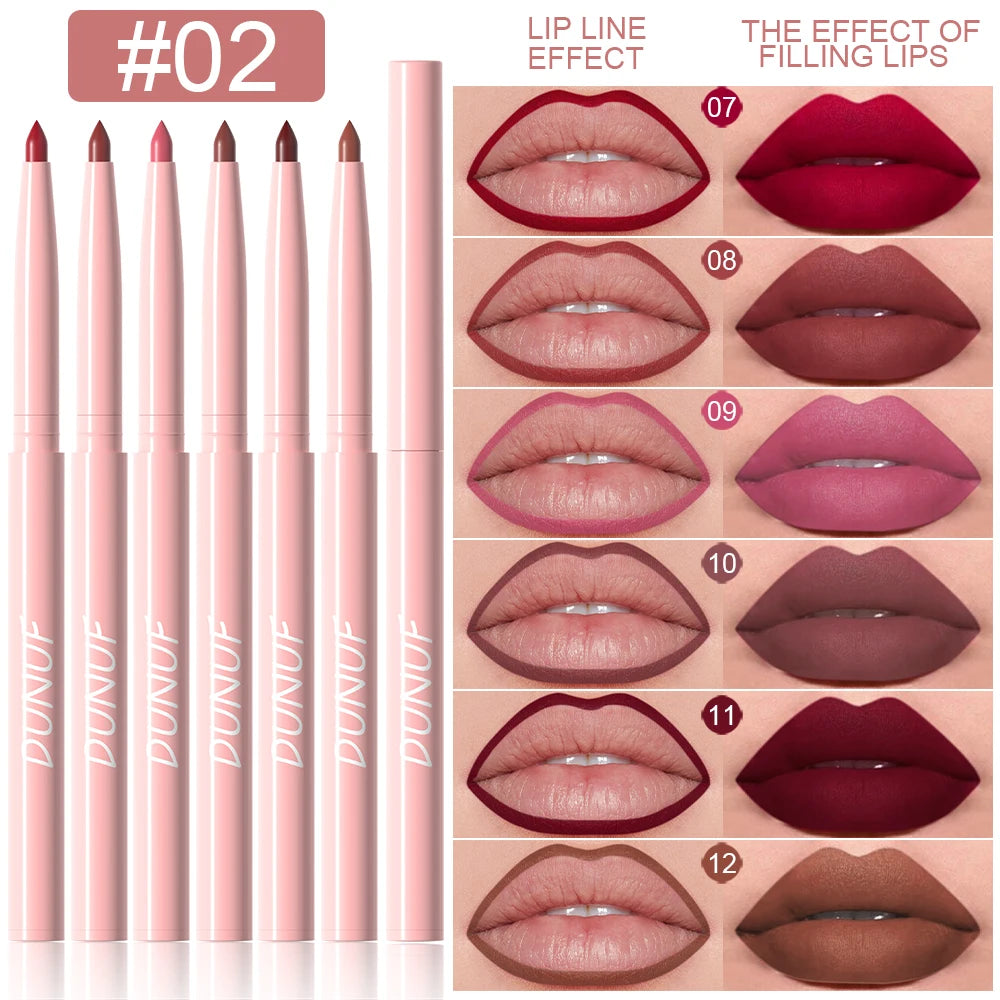 💋 Coffret Crayons Contour des Lèvres DUNUF – 12 Teintes Ultra Pigmentées Longue Tenue Waterproof