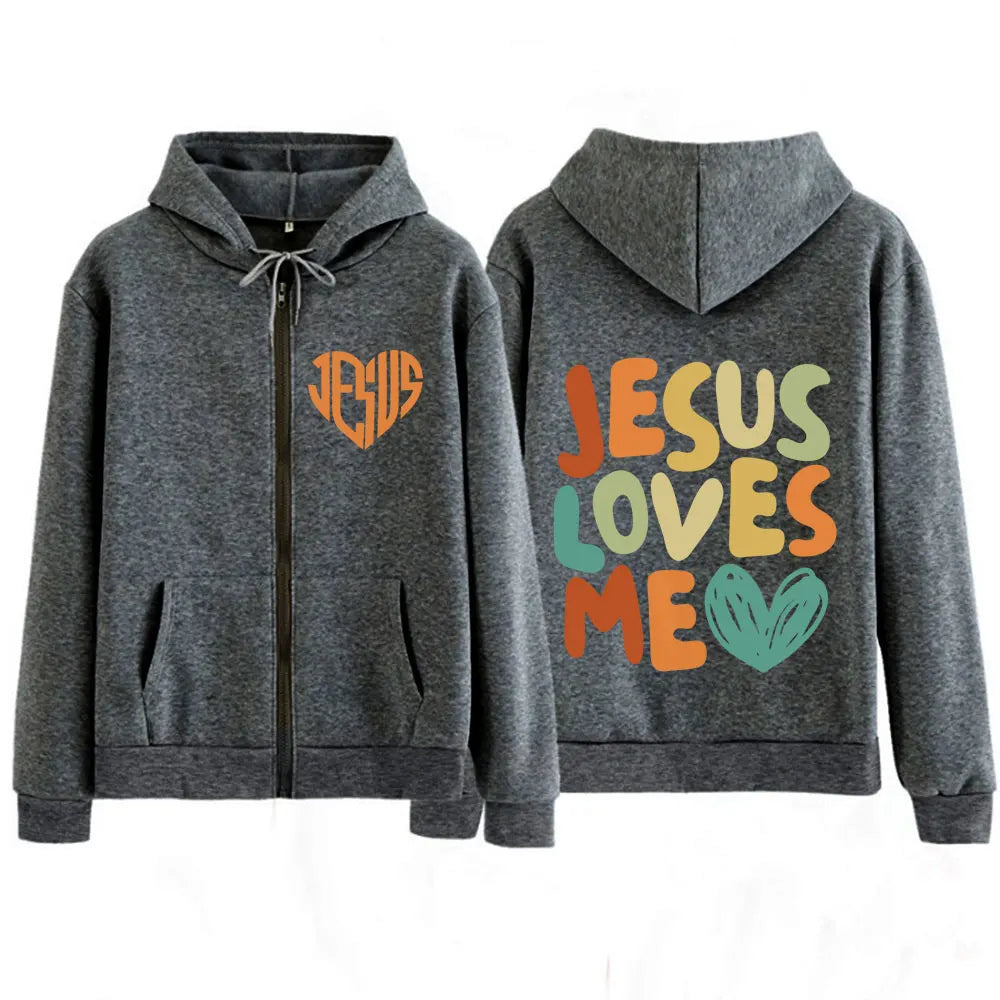 ✨ JESUS LOVES ME — Sweat capuche zippé femme