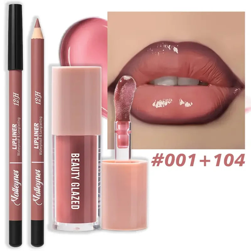 Kit Contour Lèvres & Gloss Waterproof Beauty Glazed – Effet Pulpeux Longue Tenue Nude Girly