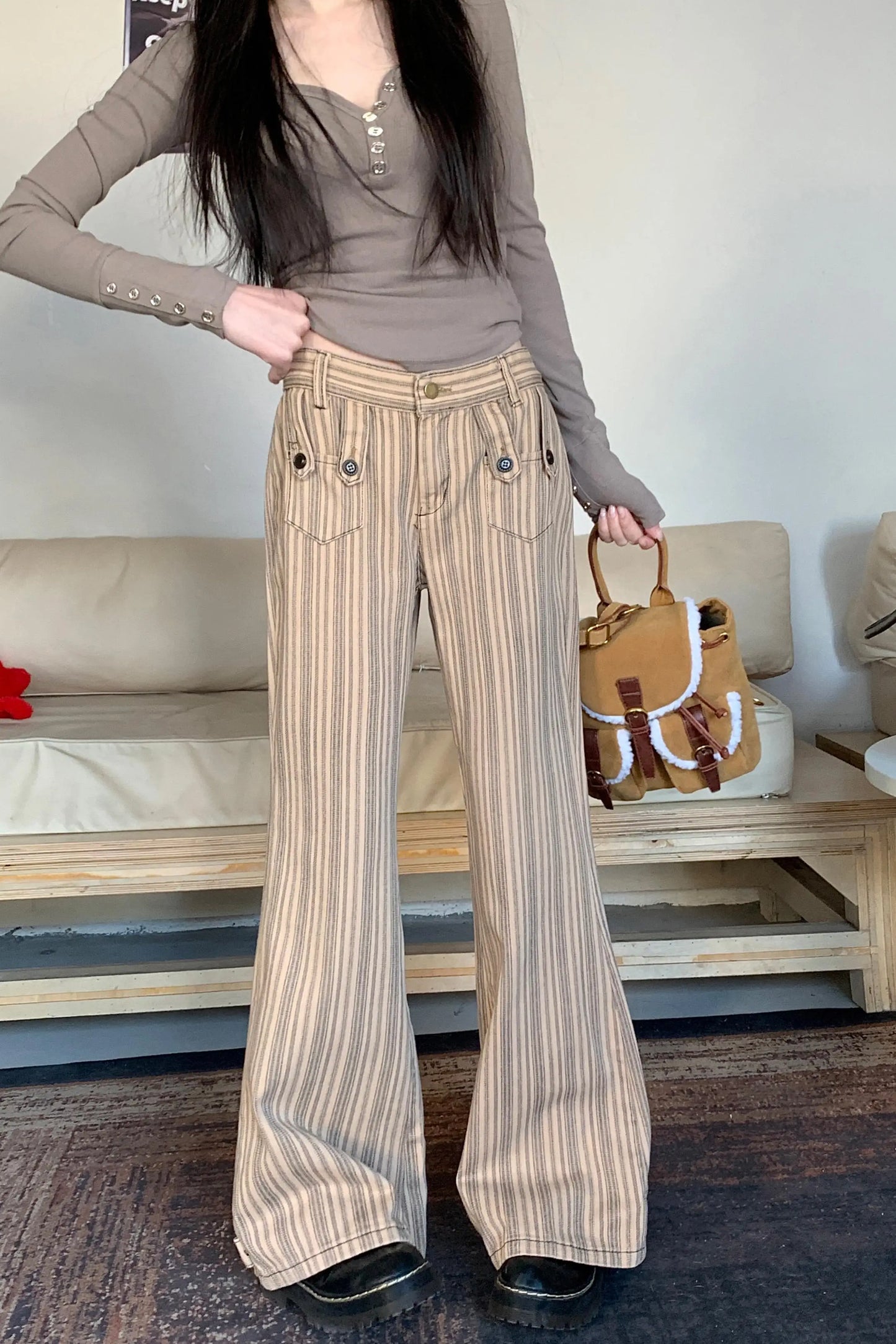 Jean Wide Leg Femme Rayé Vintage – Pantalon Baggy Taille Basse Tendance | Hope & Light Girlz