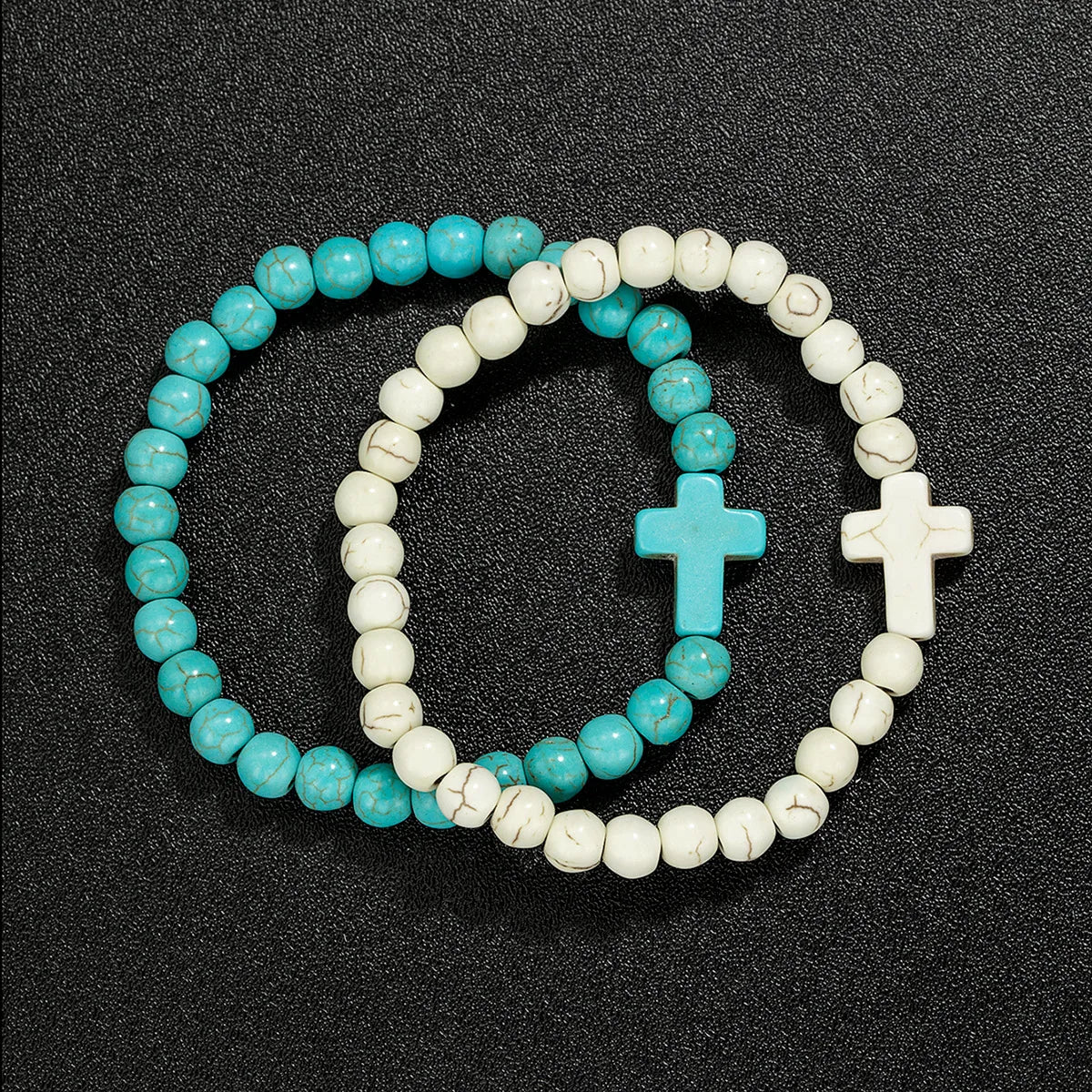 Duo de Bracelets Croix – Turquoise & Ivoire