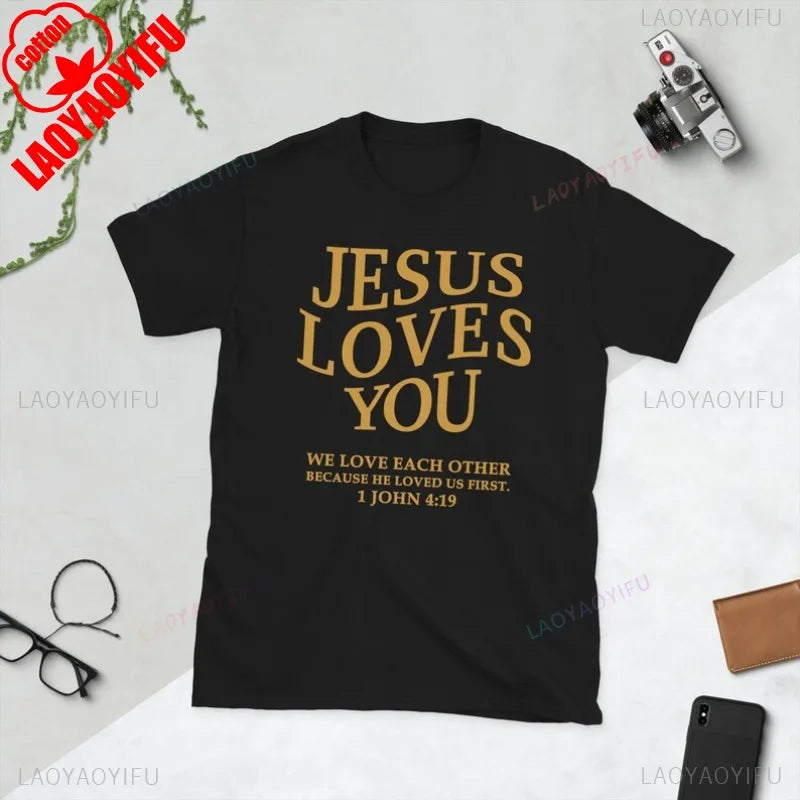 T-shirt homme chrétien “Jesus Loves You” – coton confortable | Tailles S à XXXL | Sons of Light