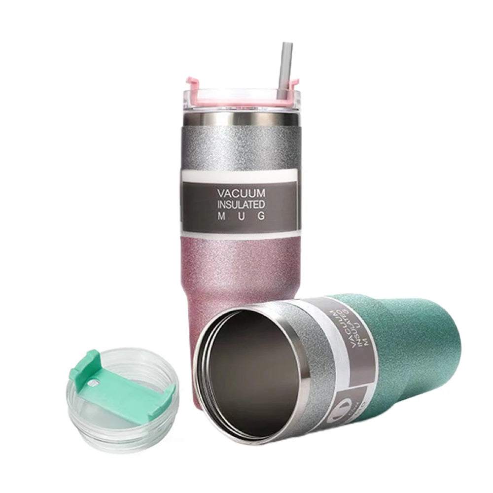 Tumbler Isotherme Rose Pailleté – Avec Paille Inox