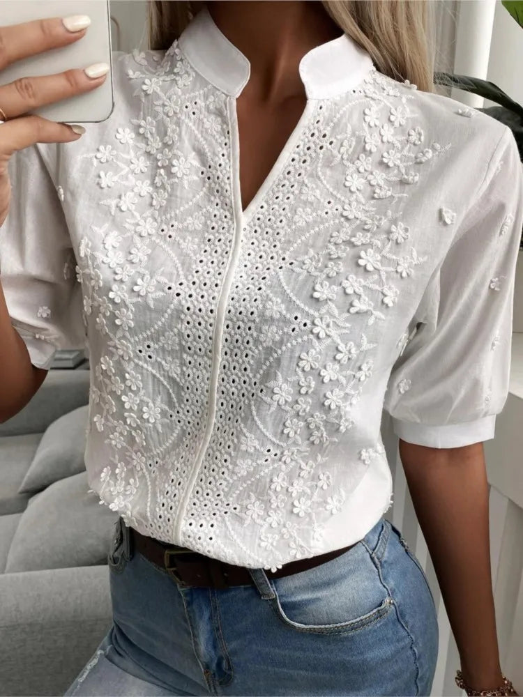 Chemisier Blanc Brodé Femme | Blouse Élégante Fleurie Chic – Hope & Light Girlz