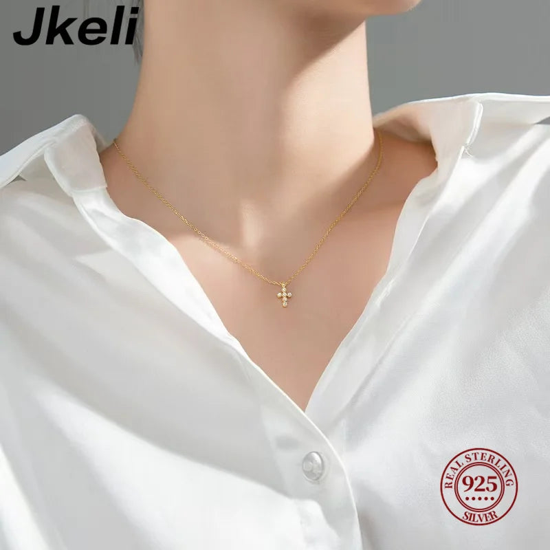 Collier Croix en Argent 925 et Plaqué Or 18K | Pendentif de Foi Élégant – Bijou Féminin Hope & Light Girlz