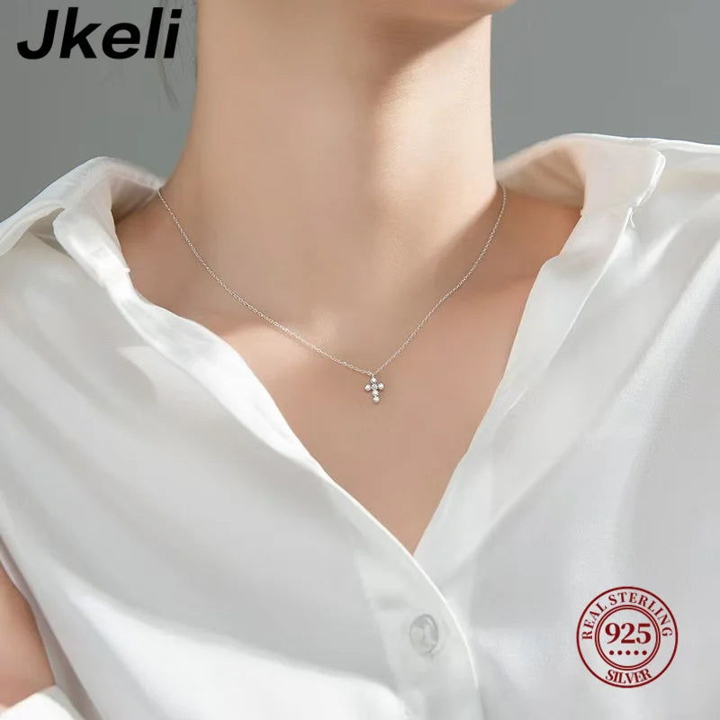 Collier Croix en Argent 925 et Plaqué Or 18K | Pendentif de Foi Élégant – Bijou Féminin Hope & Light Girlz