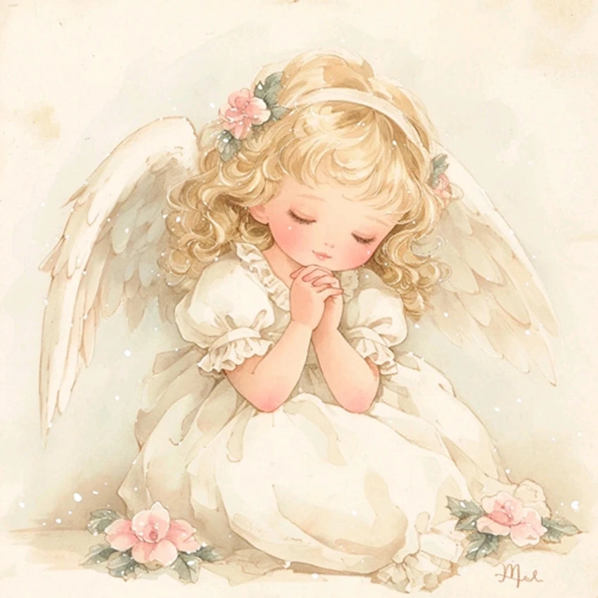 Tableau Diamond Painting – Petits Anges Vintage Chrétiens | Art de prière et détente spirituelle DIY