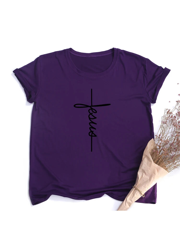 T-shirt “Jesus Cross” – Foi et Simplicité | T-shirt Chrétien Minimaliste pour Femme – Hope & Light Girlz