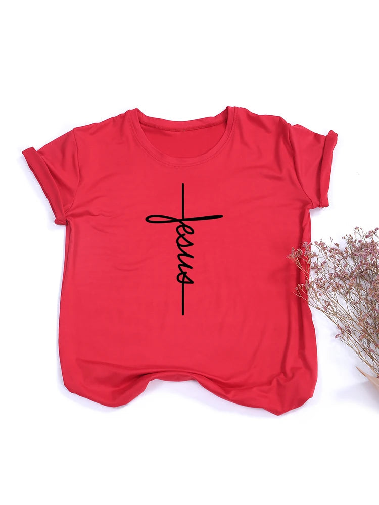 T-shirt “Jesus Cross” – Foi et Simplicité | T-shirt Chrétien Minimaliste pour Femme – Hope & Light Girlz