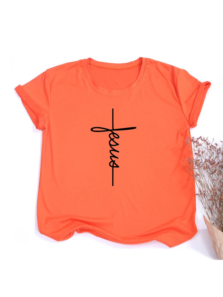 T-shirt “Jesus Cross” – Foi et Simplicité | T-shirt Chrétien Minimaliste pour Femme – Hope & Light Girlz