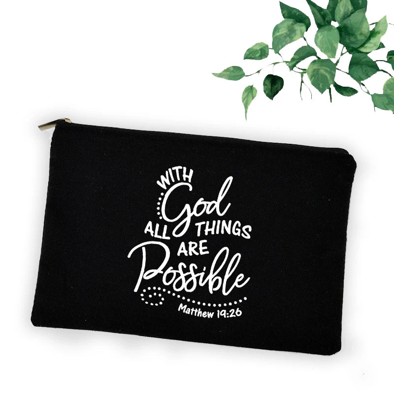 Trousse chrétienne “Faith Hope Love” – Pochette maquillage, stylos ou accessoires – Design croix et message de foi