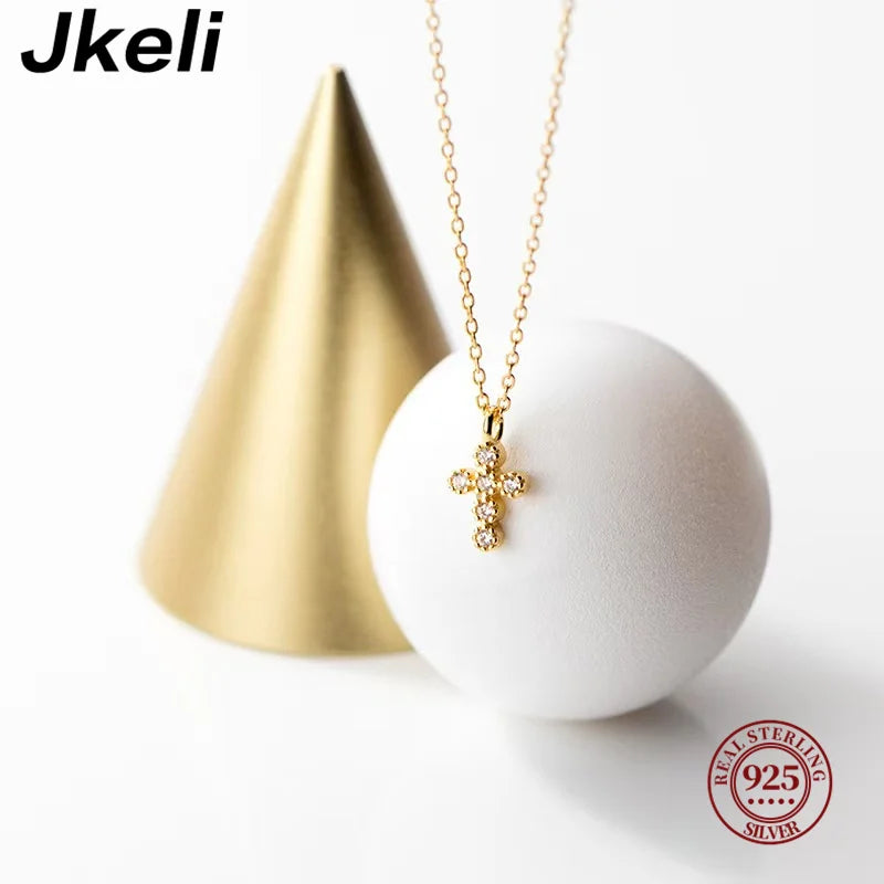 Collier Croix en Argent 925 et Plaqué Or 18K | Pendentif de Foi Élégant – Bijou Féminin Hope & Light Girlz