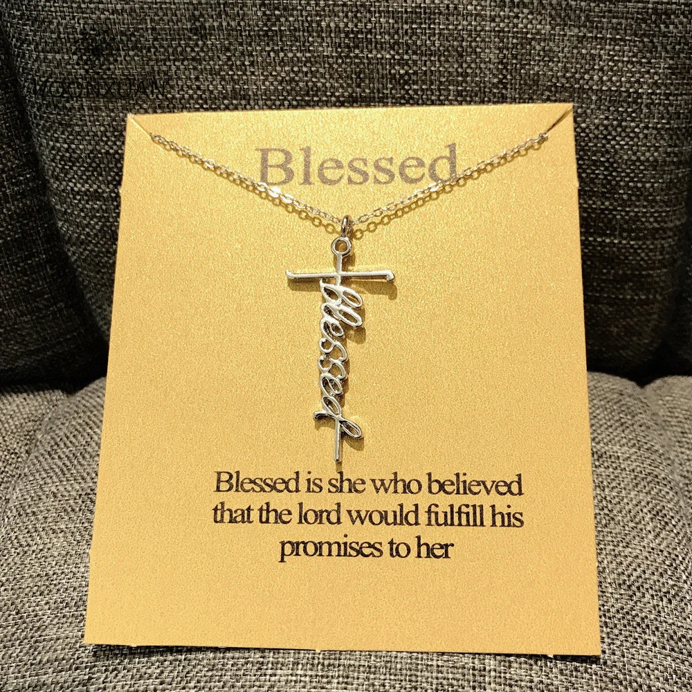 Collier “Blessed” avec Croix – Foi & Élégance | Plaqué argent ou or | Cadeau chrétien Hope & Light Girlz