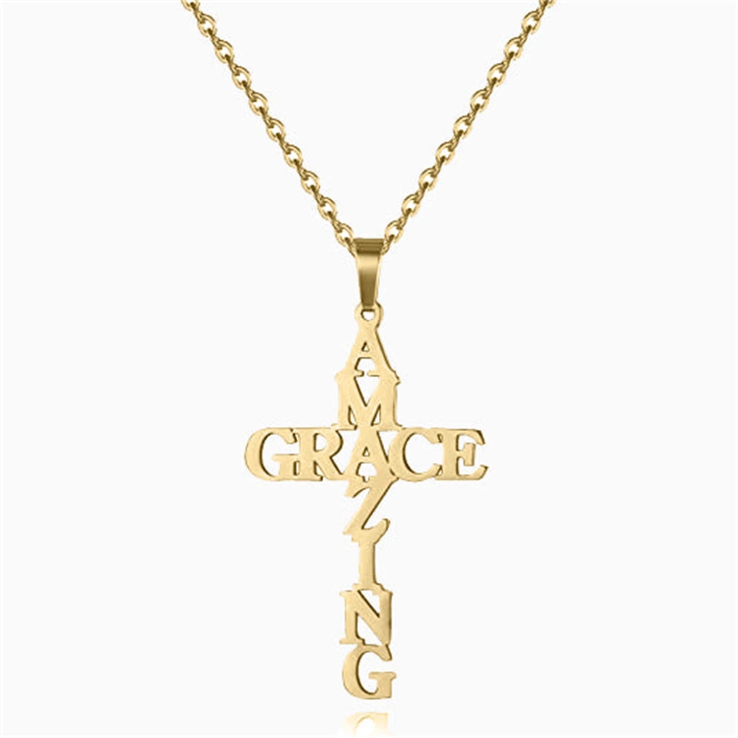 Collier “Amazing Grace” – Croix Acier Inoxydable | Bijou Chrétien Symbolique Hope & Light Girlz