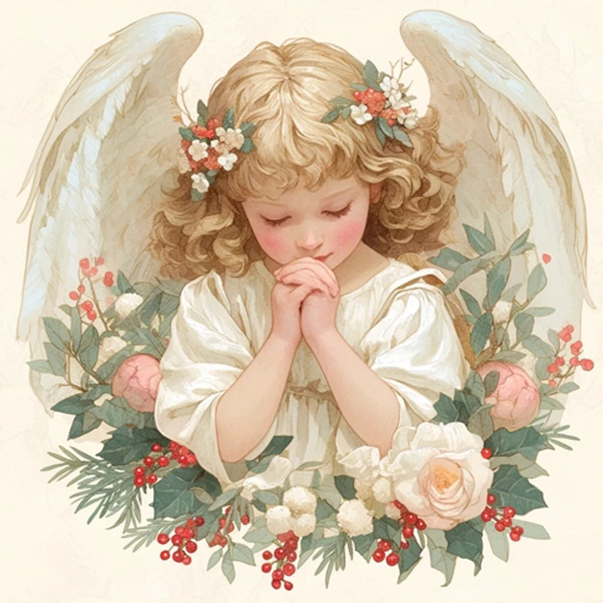 Tableau Diamond Painting – Petits Anges Vintage Chrétiens | Art de prière et détente spirituelle DIY