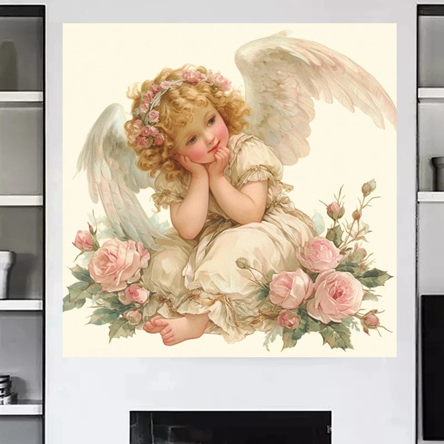 Tableau Diamond Painting – Petits Anges Vintage Chrétiens | Art de prière et détente spirituelle DIY