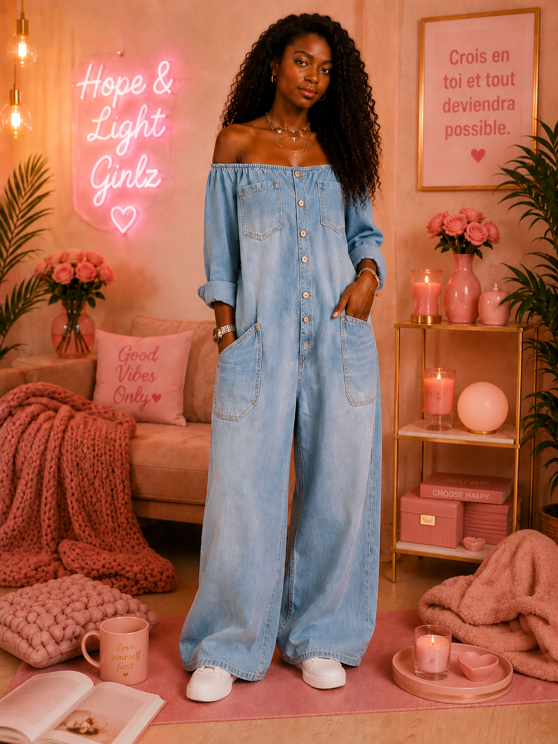 Combinaison Jean Oversize Femme Bohème Chic – Coupe Loose Wide Leg | Hope & Light Girlz