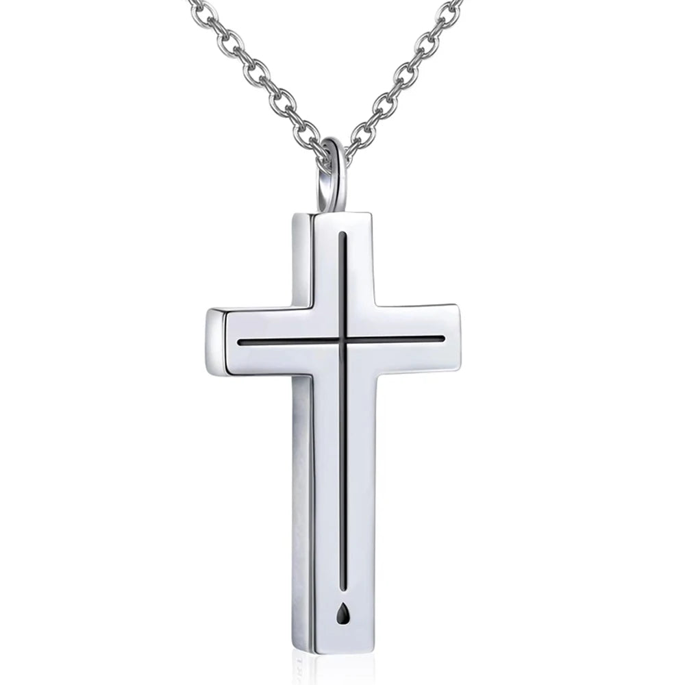 ✨ Collier Croix en acier inoxydable – Pendentif 2,8 cm – Noir, Or ou Argent – Bijou chrétien moderne