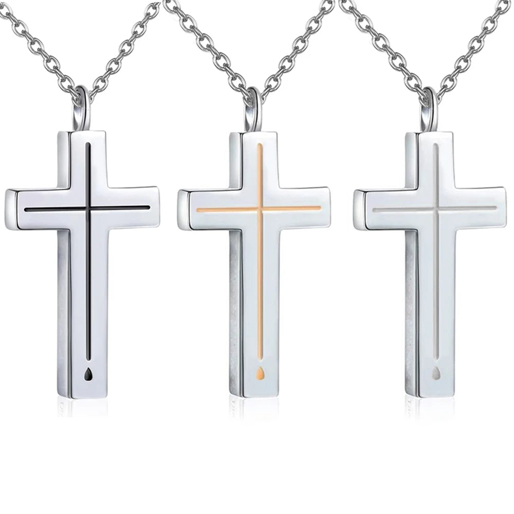 ✨ Collier Croix en acier inoxydable – Pendentif 2,8 cm – Noir, Or ou Argent – Bijou chrétien moderne