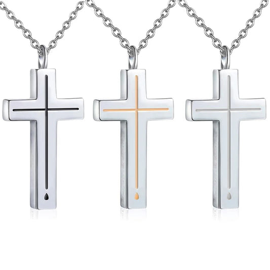 ✨ Collier Croix en acier inoxydable – Pendentif 2,8 cm – Noir, Or ou Argent – Bijou chrétien moderne