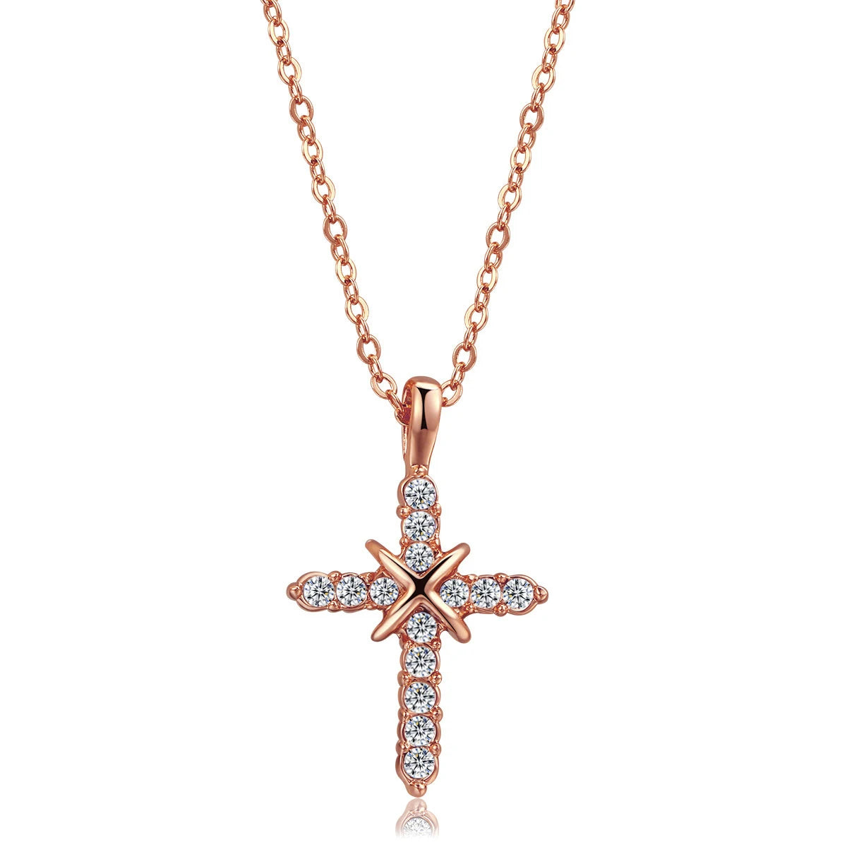 ✨ Collier Croix Cristaux – Plaqué Or Rose ou Argent | Bijou Chrétien Élégant Femme