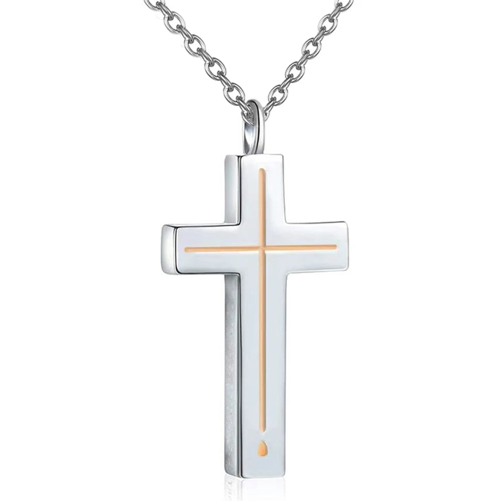 ✨ Collier Croix en acier inoxydable – Pendentif 2,8 cm – Noir, Or ou Argent – Bijou chrétien moderne
