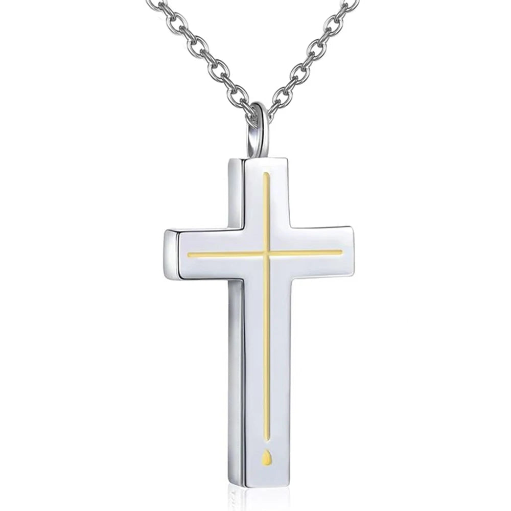 ✨ Collier Croix en acier inoxydable – Pendentif 2,8 cm – Noir, Or ou Argent – Bijou chrétien moderne