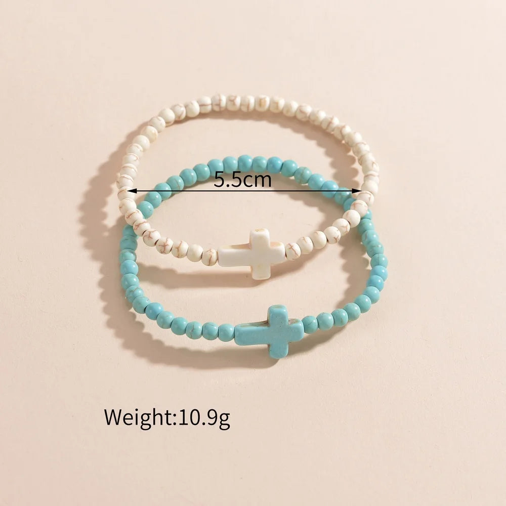 Duo de Bracelets Croix – Turquoise & Ivoire