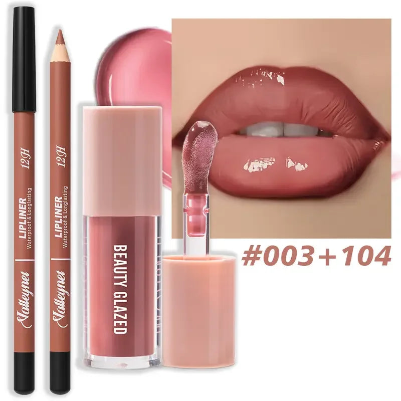 Kit Contour Lèvres & Gloss Waterproof Beauty Glazed – Effet Pulpeux Longue Tenue Nude Girly