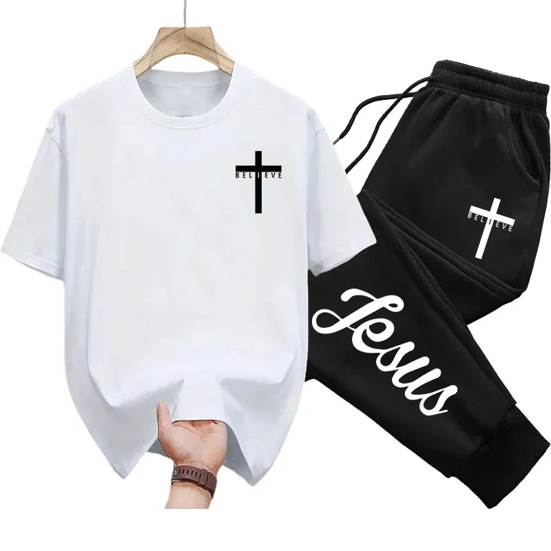 Ensemble chrétien “Believe – Jesus” | T-shirt & Jogging – Foi et Confort