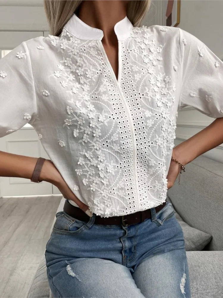 Chemisier Blanc Brodé Femme | Blouse Élégante Fleurie Chic – Hope & Light Girlz
