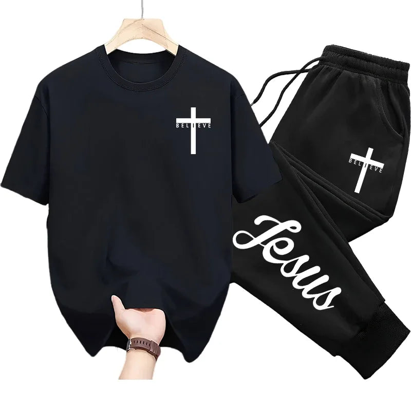 Ensemble chrétien “Believe – Jesus” | T-shirt & Jogging – Foi et Confort