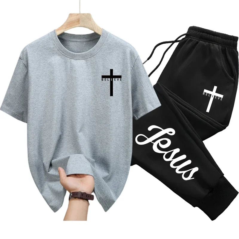 Ensemble chrétien “Believe – Jesus” | T-shirt & Jogging – Foi et Confort