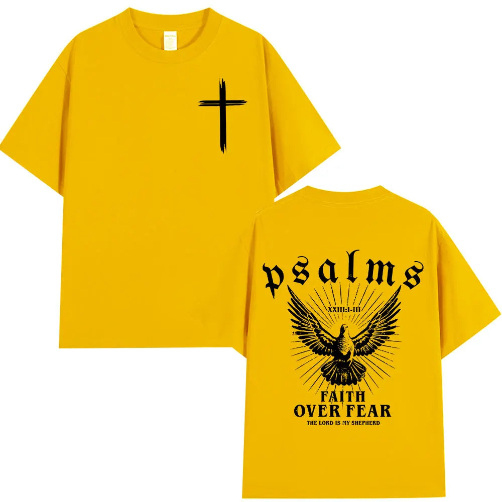 T-shirt chrétien « Faith Over Fear » – Psaume 23 | Foi plus forte que la peur
