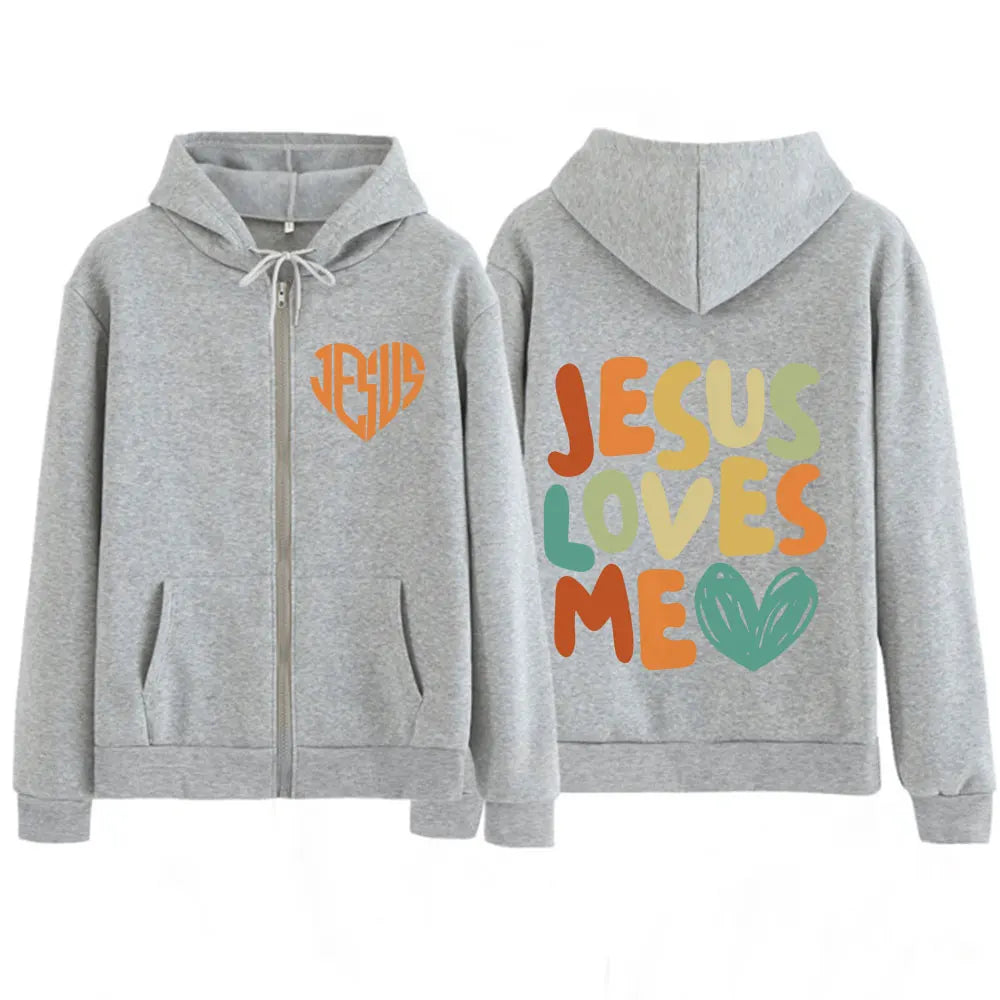 ✨ JESUS LOVES ME — Sweat capuche zippé femme