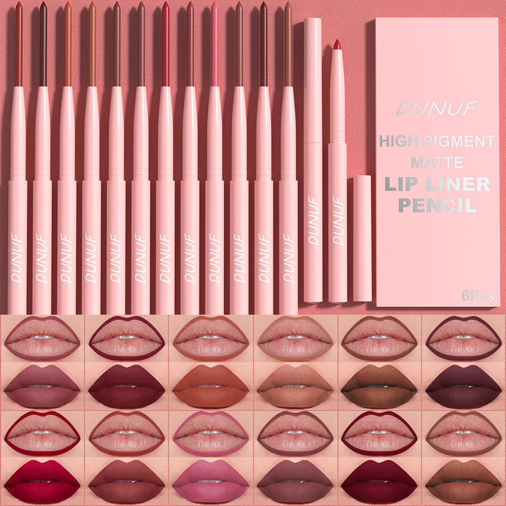 💋 Coffret Crayons Contour des Lèvres DUNUF – 12 Teintes Ultra Pigmentées Longue Tenue Waterproof
