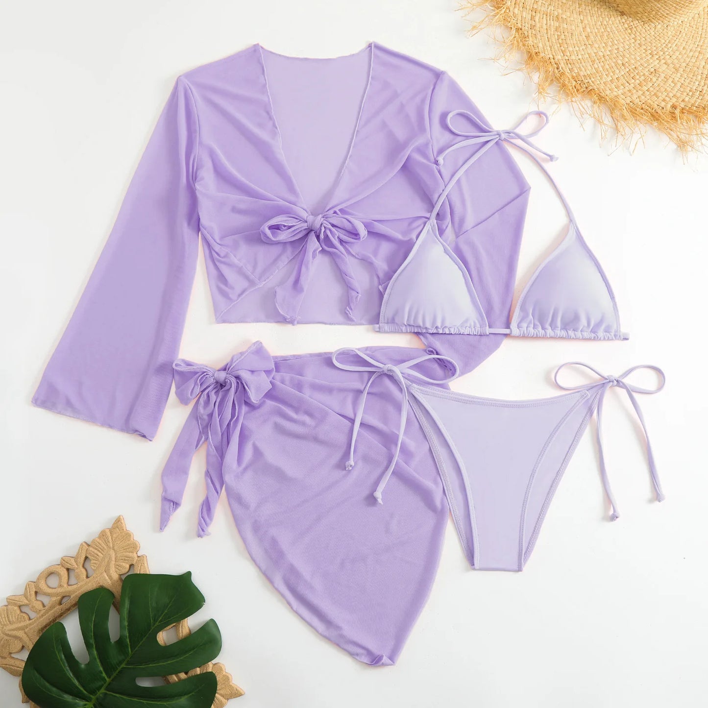 Maillot de Bain 4 Pièces Femme | Bikini avec Jupe et Top Assorti