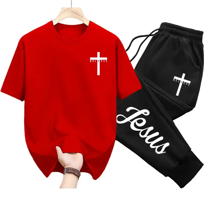 Ensemble chrétien “Believe – Jesus” | T-shirt & Jogging – Foi et Confort
