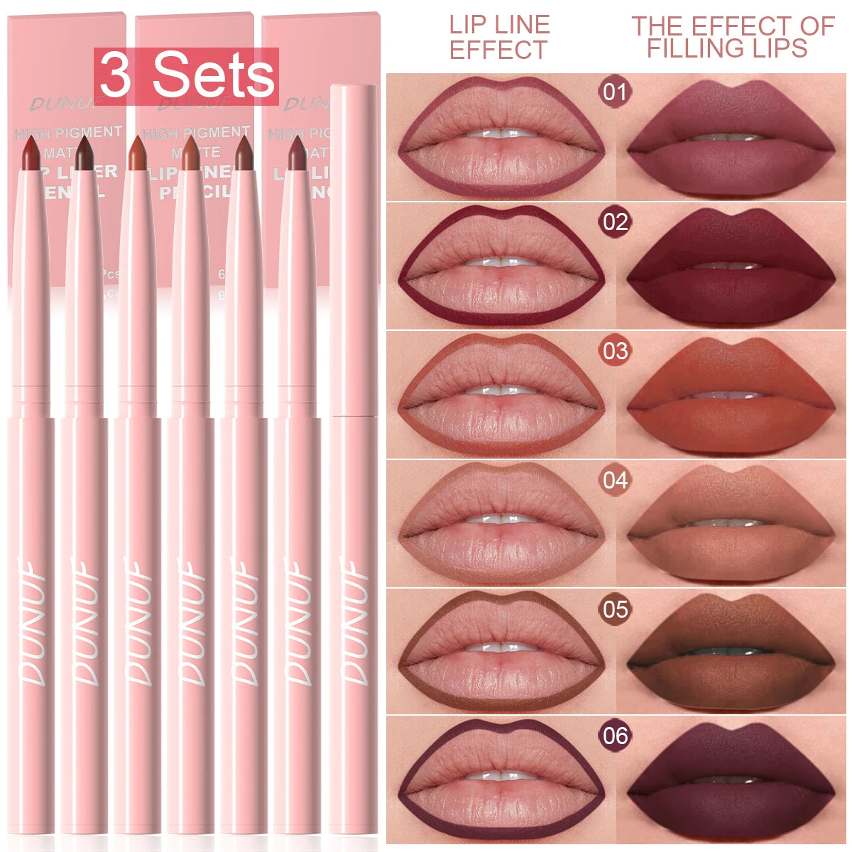 💋 Coffret Crayons Contour des Lèvres DUNUF – 12 Teintes Ultra Pigmentées Longue Tenue Waterproof