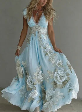 🌸 Robe Longue Bohème Fleurie Femme – Robe Maxi Chic Été & Vacances