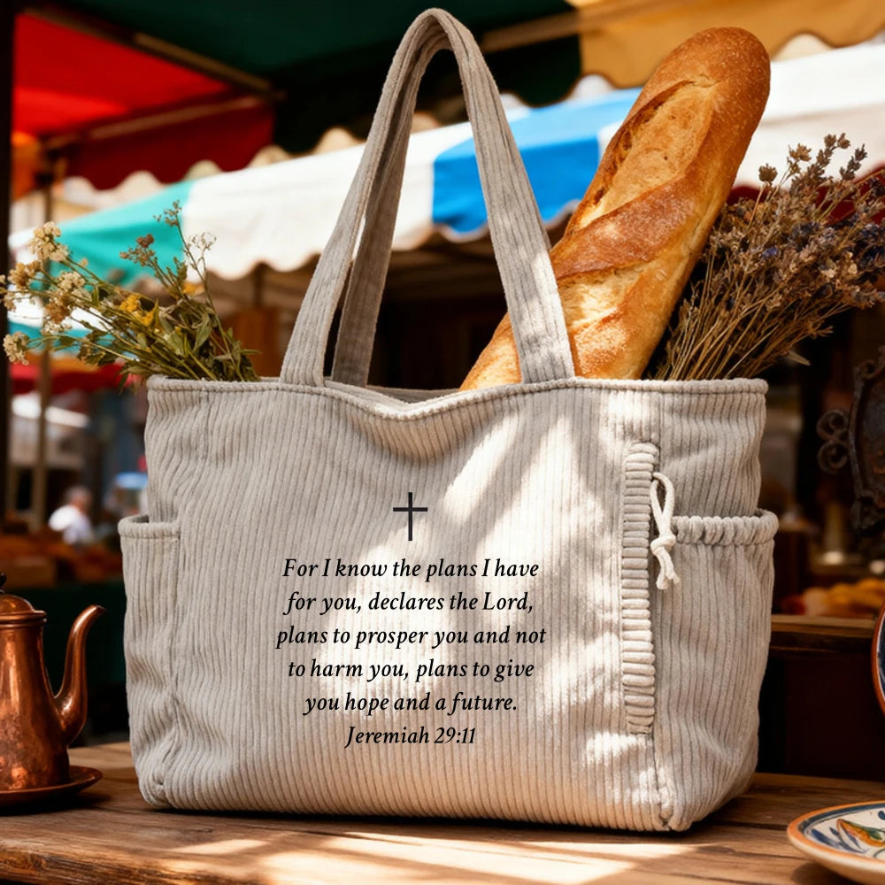 Sac cabas chrétien femme – Verset biblique Jérémie 29:11 – Tote bag foi Jésus Christ élégant et pratique