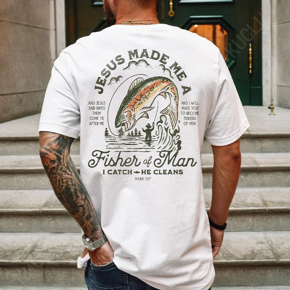 🧭 T-shirt chrétien homme “Fisher of Man” – Jésus Made Me • Col rond • 18 coloris • S à 4XL