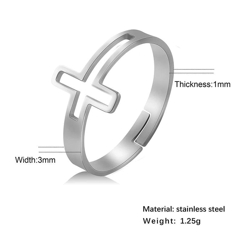 🌿 Bague Croix Femme Ajustable en Acier Inoxydable – Or, Argent ou Or Rose – Anneau Chrétien Minimaliste