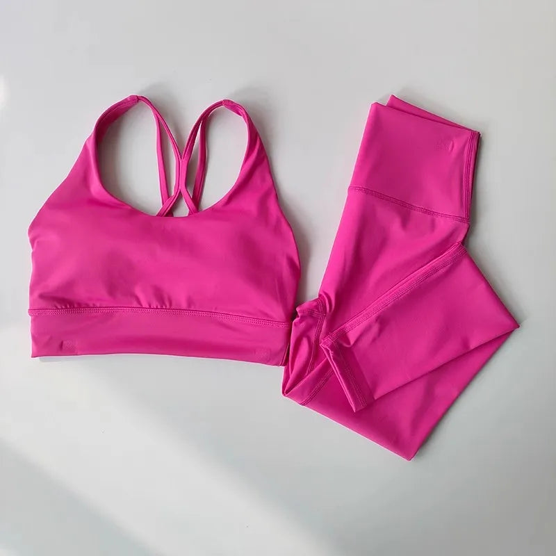 Ensemble Sport Femme Yoga &amp; Fitness – Brassière Croisée &amp; Legging Sculptant ✨ Du S au XL • Coloris Coffee, Black, Purple, Rose Red &amp; Beige