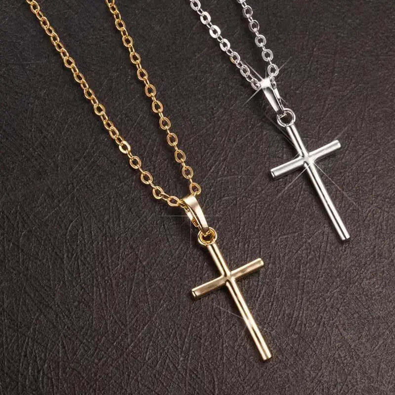 🏷️Collier Croix Minimaliste Unisexe – Pendentif Croix Acier Style Moderne (Or & Argent) Collier chrétien tendance homme & femme – bijou foi discret