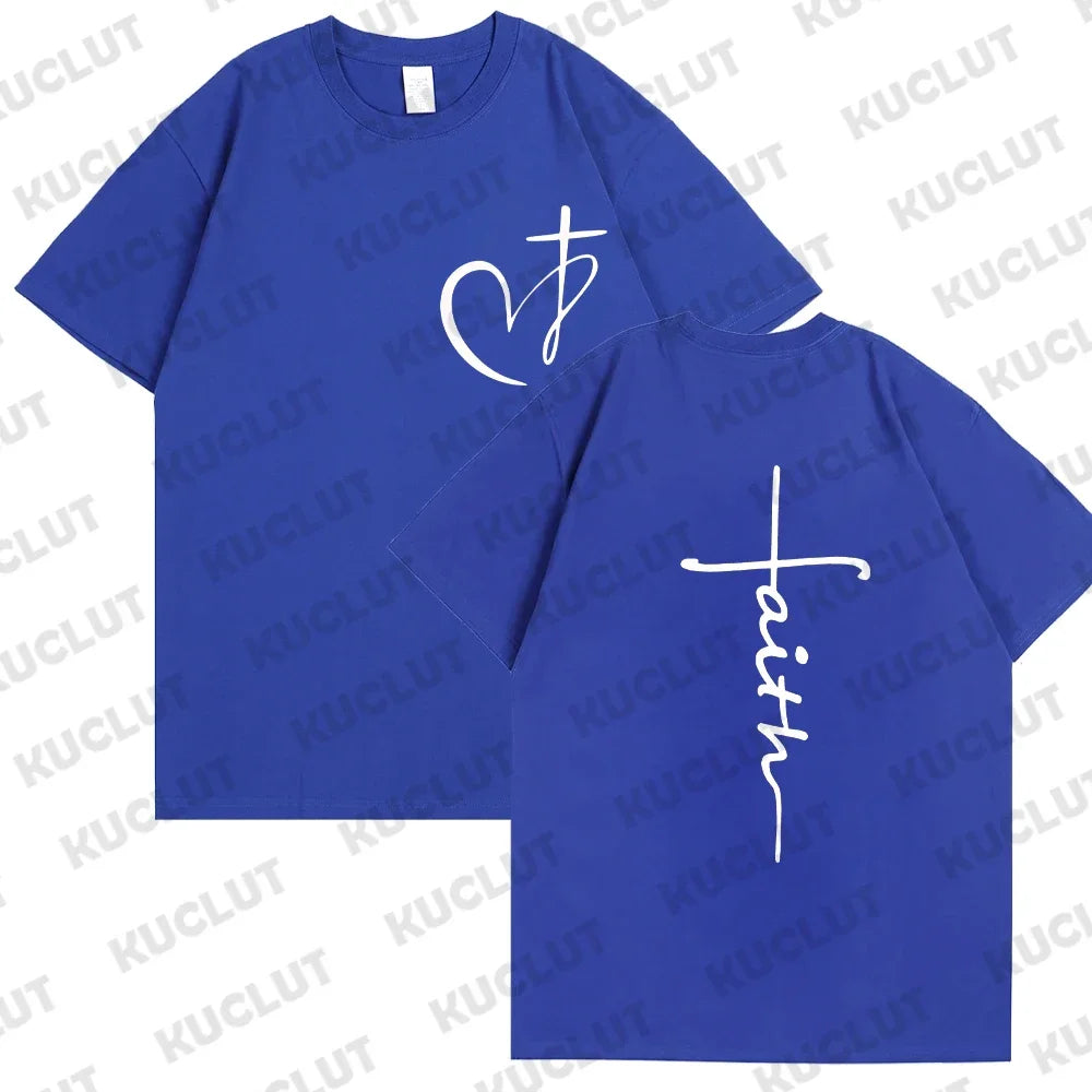 T-shirt chrétien femme « Faith » – Croix dorée ou argentée | Hope & Light Girlz