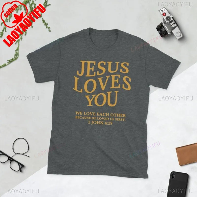 T-shirt homme chrétien “Jesus Loves You” – coton confortable | Tailles S à XXXL | Sons of Light