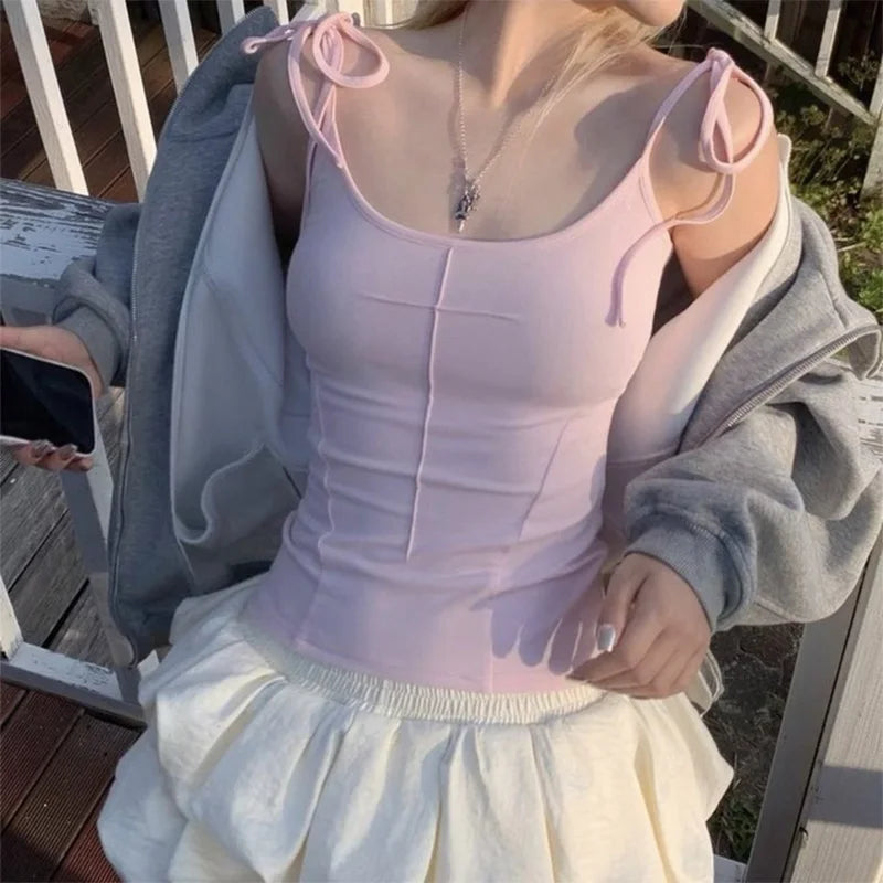 Débardeur Y2K Ange Rose & Blanc Femme – Top Girly Aesthetic Été 2026