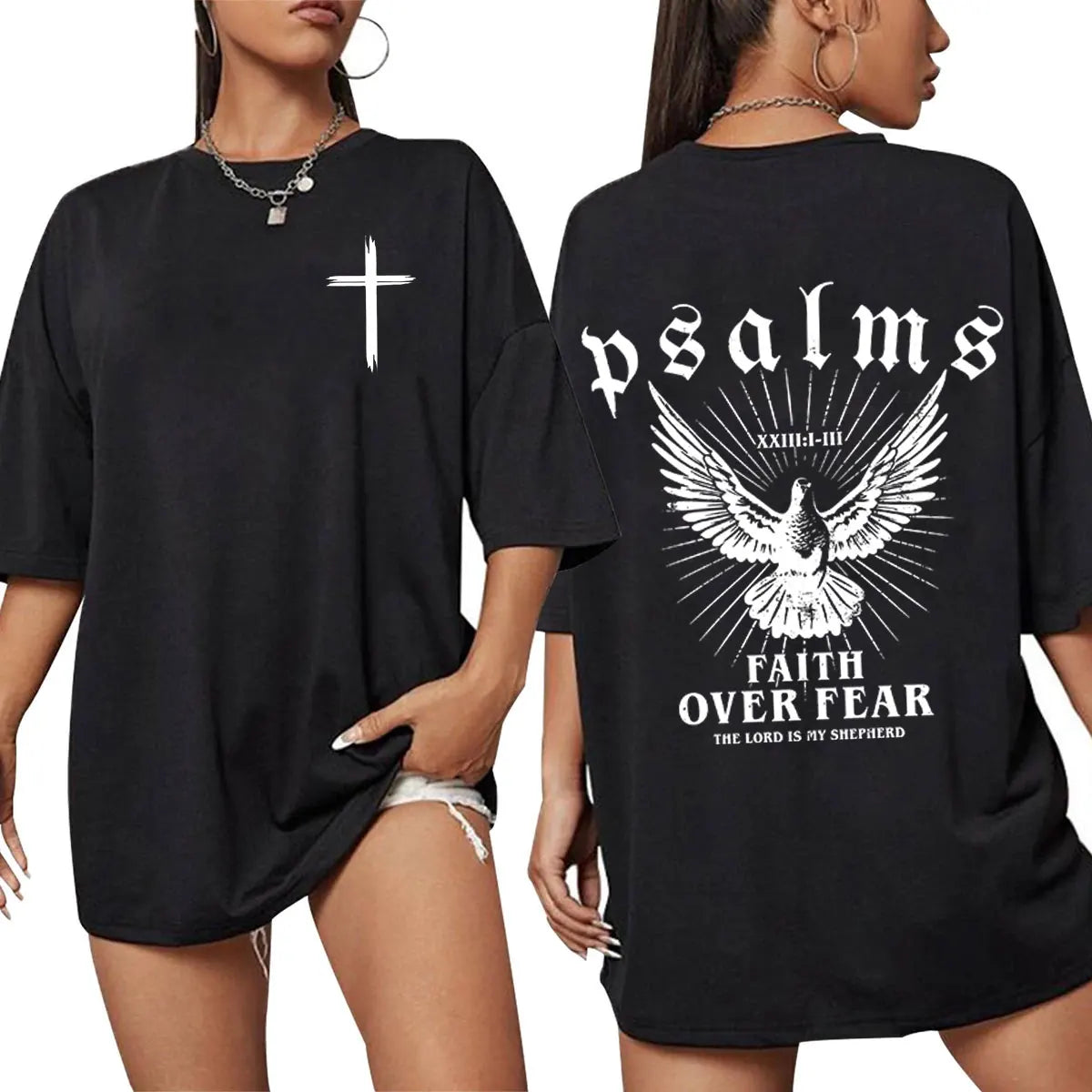 T-shirt chrétien « Faith Over Fear » – Psaume 23 | Foi plus forte que la peur