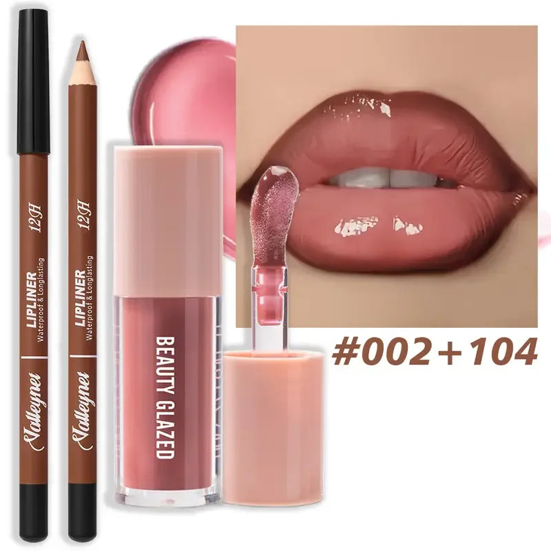 Kit Contour Lèvres & Gloss Waterproof Beauty Glazed – Effet Pulpeux Longue Tenue Nude Girly